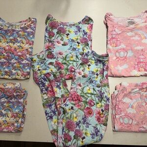 Posh Peanut Kids Pajama Set - Pink, Lavender, Aqua Floral & Rainbow Prints